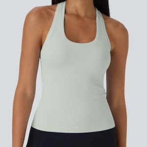 Halara Solid Stretchy U Neck Racerback Workout Tank Top Pistachio Green